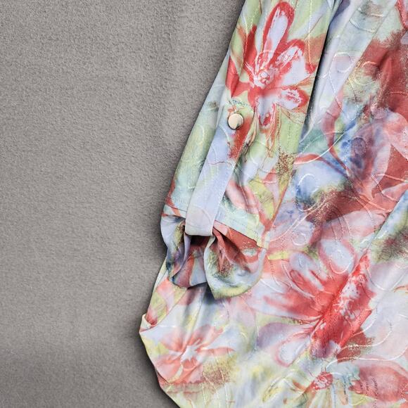 Cocomo Woman Top 3X Floral Popover 3/4 Roll Tab Sleeve Assymetric Hem Stretch - Picture 10 of 10